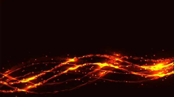 Абстрактная красная энергия, светящаяся ярко-огненным пятнистым неоновым горящим волшебным рисунком из полос волн линий изгибов сияющего космического фона. Векторная иллюстрация — стоковый вектор