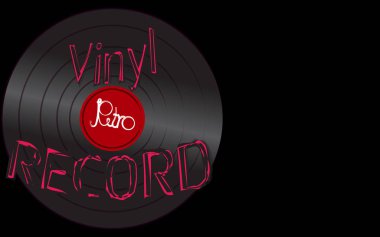 Müzikal ses eski bir vintage retro hipster antika vinil kaydı ve bir yazıt vinil 50's, 60's 70's, arka plan üzerinde 80's, 90 's kayıt ve alan kopyalayın. Vektör çizim