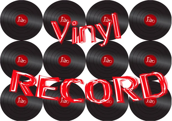 El audio musical es un viejo disco de vinilo antiguo retro hipster y un disco de vinilo de inscripción en el fondo de los años 50, 60, 70, 80, 90 y espacio de copia. Ilustración vectorial — Archivo Imágenes Vectoriales