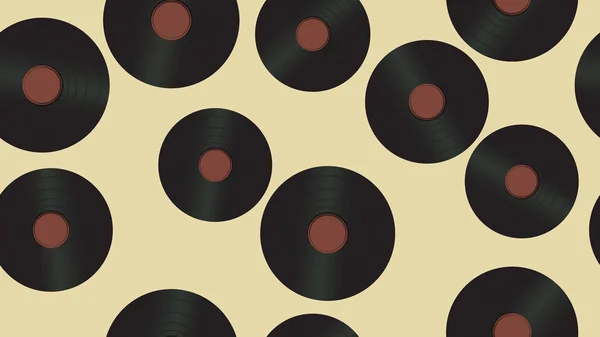 Naadloze patroon van muziek audio van een oude vintage retro hipster antieke vinyl record op een achtergrond van 60s, 70s, 80s en 90s. De achtergrond. Vectorillustratie — Stockvector