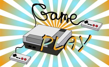 Eski vintage retro hipster antika oyun konsolu için video oyunları oyun çubukları ve oyun üzerinde arka plan 70 's, 80 's, 90 's. Arka plan. Vektör çizim