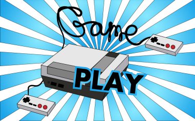 Eski vintage retro hipster antika oyun konsolu için video oyunları oyun çubukları ve oyun üzerinde arka plan 70 's, 80 's, 90 's. Arka plan. Vektör çizim