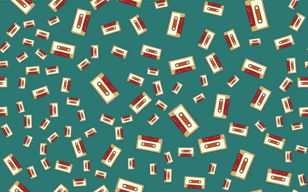 Textura inconsútil patten de antiguos retro hipster antiguos casetes de audio de películas musicales multicolores de los años 70, 80, 90. El fondo. Ilustración vectorial — Archivo Imágenes Vectoriales