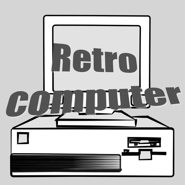 Antiguo ordenador de sobremesa retro hipster antiguo juego y una inscripción retro ordenador de los años 70, 80, 90 en un fondo de casetes de audio. Ilustración vectorial — Vector de stock