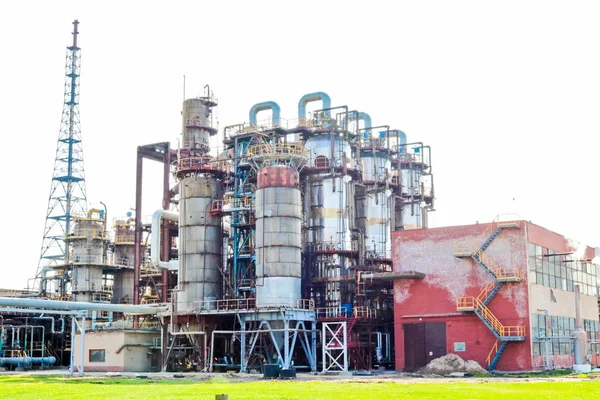 Chemical plant for the processing of petroleum products with rectification columns, reactors, heat exchangers, pipes at an oil refinery, petrochemical