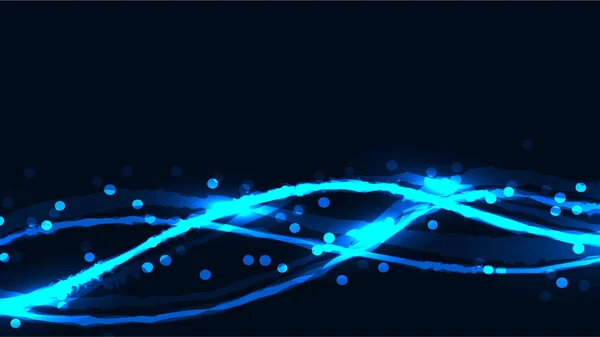 Mavi Soyut Dijital teknoloji sihirli kozmik enerji elektrik parlak parlayan ışık arka plan doku şeritler bokeh etkisi ve kopya alanı ile dalgaların bulanık neon kolları. Vektör — Stok Vektör