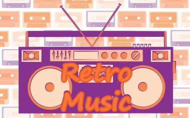 eski vintage retro hipster şık müzik ses kayıt cihazı uyan 70's, 80's, 90's ve bir yazıt retro müzik için. Arka plan. Vektör çizim. Disko poster
