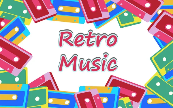 Keret az a régi vintage retro csípő elegáns zene Egybevágósági transzformáció terjedelmes hangkazettán, a 70-es, 80-as, 90- és egy felirat retro zene. A háttérben. Vektoros illusztráció. Disco poszter — Stock Vector