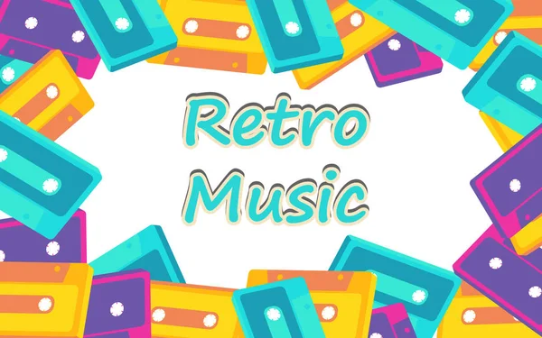 Ramar från den gamla vintage retro hipster eleganta musik isometrier voluminösa ljudkassett av 70-talet, 80-, 90-talet och en inskription retro musik. Bakgrunden. Vektorillustration. Disco affisch — Stock vektor