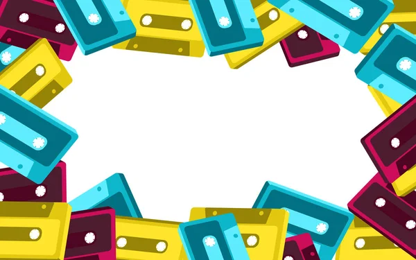 Marco de la vieja vintage retro hipster antiguo elegante isometría musical voluminoso cassette de audio de los años 70, 80, 90. El fondo. Ilustración vectorial. Cartel discográfico — Vector de stock