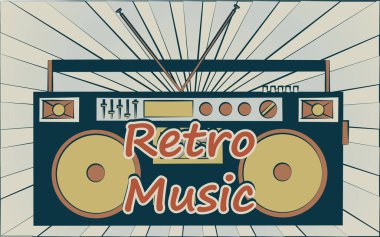 eski vintage retro hipster şık müzik ses kayıt cihazı uyan 70's, 80's, 90's ve bir yazıt retro müzik için. Arka plan. Vektör çizim. Disko poster