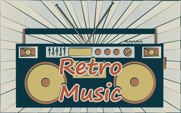 पुराने विंटेज रेट्रो हिपस्टर स्टाइलिश संगीत ऑडियो टेप रिकॉर्डर 70 के दशक, 80 के दशक, 90 और एक शिलालेख रेट्रो संगीत के ऑडियोकैसेट के लिए। पृष्ठभूमि। सदिश चित्र। डिस्को पोस्टर — स्टॉक वेक्टर