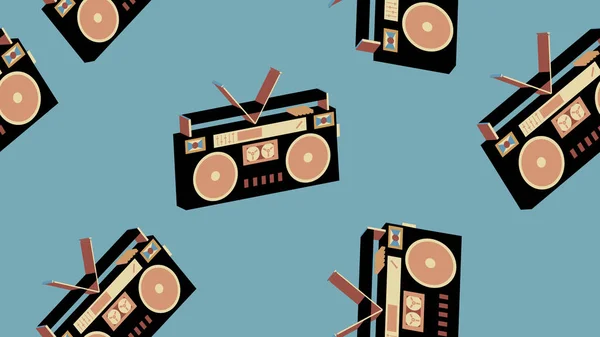 Texture seamless pattern from old vintage retro hipstersih stylish isometric music audio tape recorder for audio cassettes from the 70's, 80's, 90's. The background. Vector illustration — Stock Vector