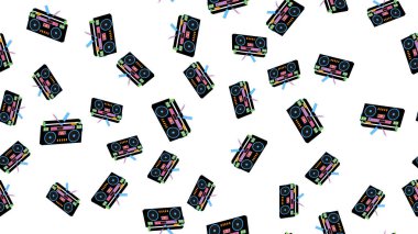80 's, 90 's dan eski vintage retro hipstersih şık izometrik müzik ses kayıt cihazı 70's dan ses kasetleri için dikişsiz desen doku. Arka plan. Vektör çizim