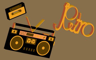 Eski vintage retro hippiler için ses kasetleri 70's, 80 's, 90 's dinlemek için bir şık izometrik müzik ses kaydedici olduğunu. Arka plan. Vektör çizim