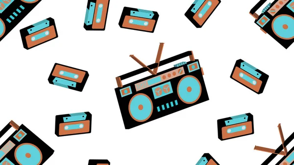 Naadloze structuurpatroon van oude vintage retro hipstersih stijlvolle isometrische muziek audio tape recorder voor het luisteren naar audio cassettes uit de 70's, 80 's, 90 's. De achtergrond. Vectorillustratie — Stockvector