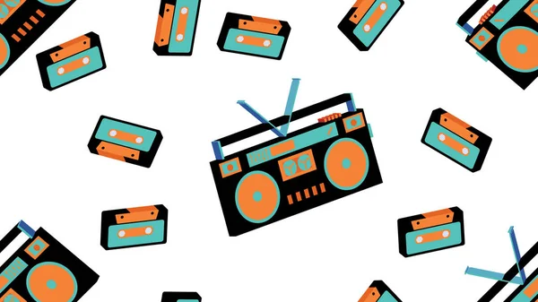 Tekstura wzór od Starego vintage retro hipstersih stylowe izometryczny muzyki audio Magnetofon Urzędasa do słuchania kasety audio z 70's, 80 's, 90 's. Tle. Ilustracja wektorowa — Wektor stockowy