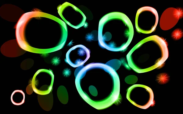 Textura abstrata de luz bonita incomum brilhante círculos brilhantes de ovais de neon mágico energético iridescente multicolorido com efeito bokeh. O pano de fundo. Ilustração vetorial — Vetor de Stock