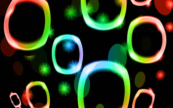 Texture astratta di insolita bella luce incandescente cerchi luminosi di ovali di energia magica al neon magico multicolore iridescente con effetto bokeh. Sullo sfondo. Illustrazione vettoriale — Vettoriale Stock