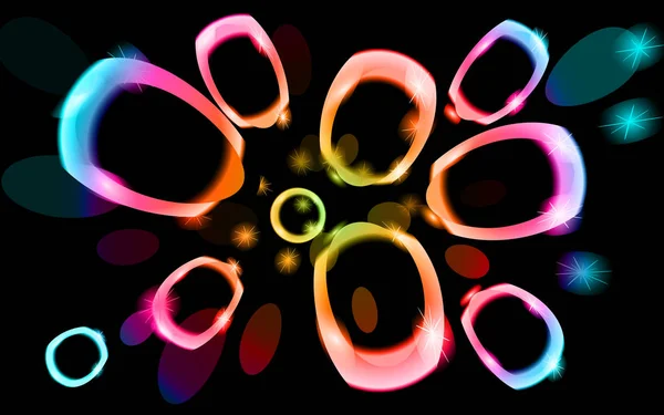 Abstrakte Textur aus ungewöhnlich schönem Licht leuchtende helle Kreise von Ovalen von energetischen magischen Neon mehrfarbig schillernd mit Bokeh-Effekt. Hintergrund. Vektorillustration — Stockvektor