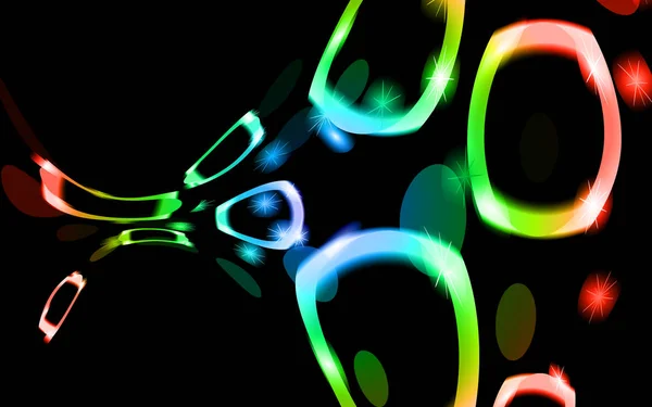 Texture abstraite de beaux cercles lumineux lumineux inhabituels d'ovales de néon magique énergique multicolore irisé avec effet bokeh. Le fond. Illustration vectorielle — Image vectorielle