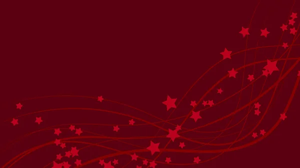 Fondo de espacio abstracto con líneas onduladas rojas y asteriscos rojos. Estrellas rojas sobre un fondo rojo brillante — Vector de stock