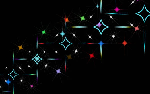 Textura abstracta de inusuales hermosos fuegos artificiales brillantes brillantes de saludos de explosiones y estrellas y rombos de cuadrados de energía mágica multicolor. El fondo. Ilustración vectorial — Vector de stock