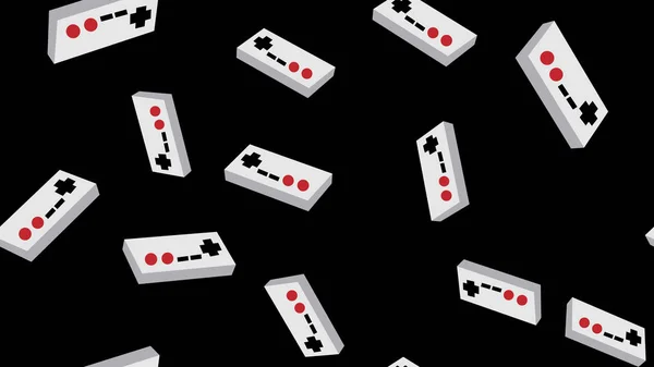 Abstracte textuur, naadloze patroon uit de saaie isometrische volumetrische spel joysticks, manipulators met knoppen voor computerspellen en spelconsoles. De achtergrond. Vectorillustratie — Stockvector