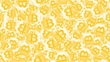 Doku seamless modeli altın parlak parlayan pahalı metal bitcoin lira. Abluka teknoloji, kripto para birimi kavramı. Arka plan. Vektör çizim
