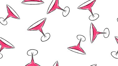 Doku, güzel çizilmiş suluboya cam gözlük martini kokteyl hassas ince bacaklı için seamless modeli. Arka plan. Vektör çizim