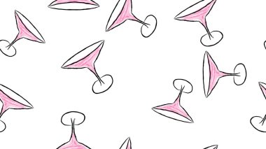 Doku, güzel çizilmiş suluboya cam gözlük martini kokteyl hassas ince bacaklı için seamless modeli. Arka plan. Vektör çizim