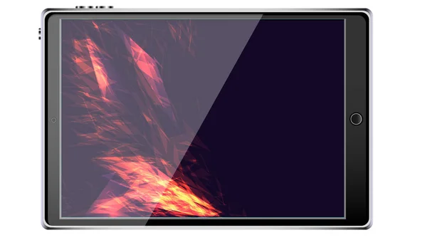 Smartphone tablet inteligente negro con pantalla táctil, dispositivo móvil realista moderno con salpicadura de energía mágica abstracta, fondo de pantalla aislado sobre fondo blanco. Ilustración vectorial — Vector de stock
