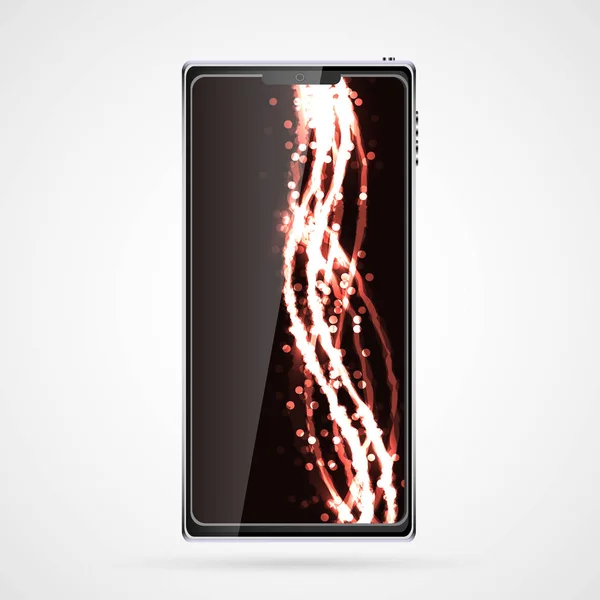 黒スマート携帯電話スマート フォン タッチ スクリーン、抽象的な魔法エネルギーのスクリーン セーバー、壁紙、背景を持つ現代現実的なモバイル デバイス。ベクトル図 — ストックベクタ