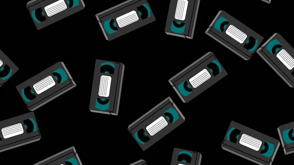 Textura, patrón sin costuras de viejos vinos retro gris antiguo analógico hipster película cassettes de vídeo para una grabadora de vídeo con una película magnética para ver películas — Vector de stock