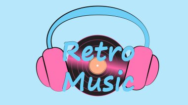 Müzik ve eski vintage retro hipster vinil kaydını ve retro müzik yazıt için dinlemek için büyük boyutlu kulaklıklar