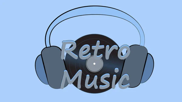 Căști mari de dimensiuni mari pentru ascultarea muzicii și vechi înregistrări de vinil retro hipster retro și inscripție de muzică retro — Vector de stoc