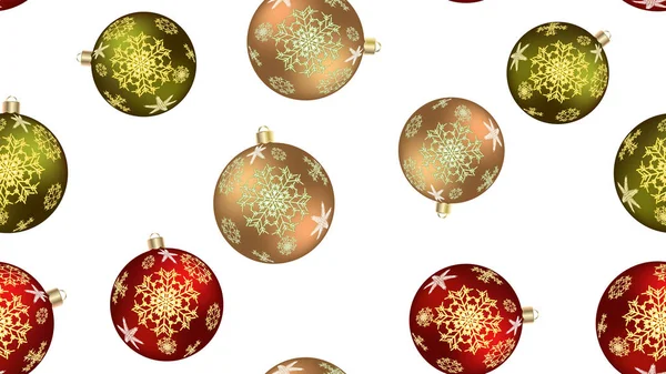 Hermosa textura festiva de invierno de Navidad, regalo que envuelve un patrón sin costuras para el Año Nuevo de bolas redondas multicolores, decoraciones de árboles de Navidad con un patrón de copos de nieve. Fondo vectorial — Archivo Imágenes Vectoriales
