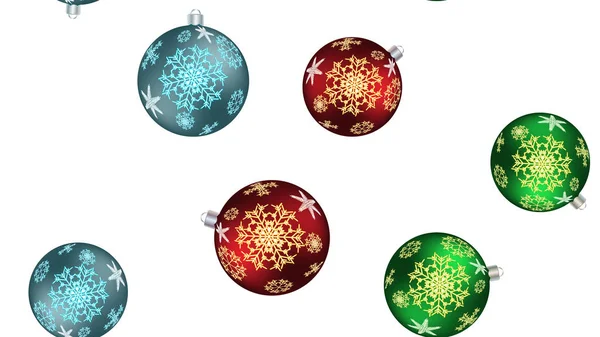 Hermosa textura festiva de invierno de Navidad, regalo que envuelve un patrón sin costuras para el Año Nuevo de bolas redondas multicolores, decoraciones de árboles de Navidad con un patrón de copos de nieve. Fondo vectorial — Archivo Imágenes Vectoriales