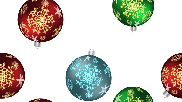 Hermosa textura festiva de invierno de Navidad, regalo que envuelve un patrón sin costuras para el Año Nuevo de bolas redondas multicolores, decoraciones de árboles de Navidad con un patrón de copos de nieve. Fondo vectorial —  Fotos de Stock