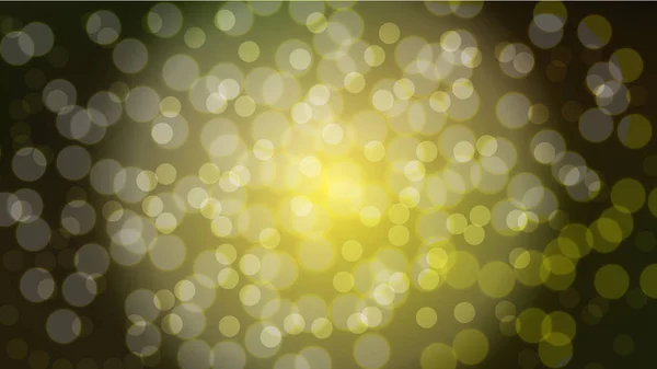 Żółte tło niewyraźne z efekt bokeh. Magiczne jasne uroczysty wielobarwny piękne świecące błyszczące światło reflektorów, okrągły koła. Tekstura. Ilustracja wektorowa — Wektor stockowy