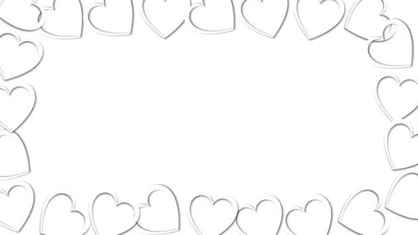 Hermoso marco abstracto de corazones blancos con sombras para el Día de San Valentín sobre un fondo blanco. Ilustración vectorial. Concepto: el amor, un regalo para el amado — Vector de stock