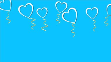 Mavi bir arka plan üzerinde mavi kalpler olan gölgeler ve Happy Valentine's Day için altın bir şerit şeklinde beyaz balon güzel soyut doku. Vektör çizim. Kavram: seviyorum