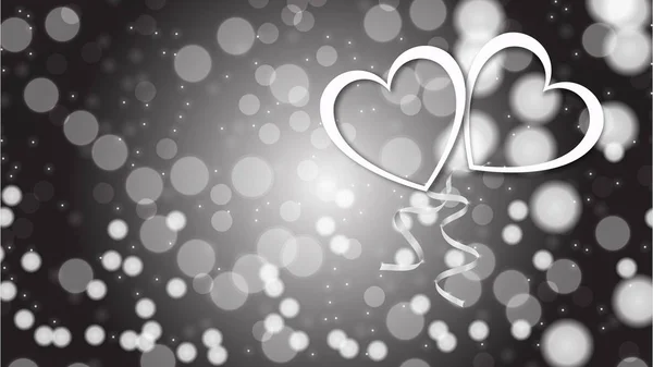 Beautiful abstract texture of white silver glittering love hearts on Happy Valentine 's Day in the background with black and white bokeh effect and glowing lights and copy space. Векторная иллюстрация — стоковый вектор