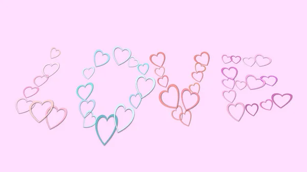 El amor de la inscripción de hermosos corazones abstractos de vacaciones de diferentes colores de papel de colores para el Feliz Día de San Valentín sobre un fondo rosa y espacio de copia. Ilustración vectorial — Vector de stock