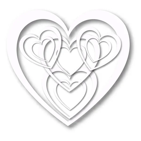 Corazón con sombra de hermosos corazones festivos abstractos hechos de papel blanco para el feliz día de San Valentín sobre fondo blanco y espacio de copia. Ilustración vectorial — Archivo Imágenes Vectoriales