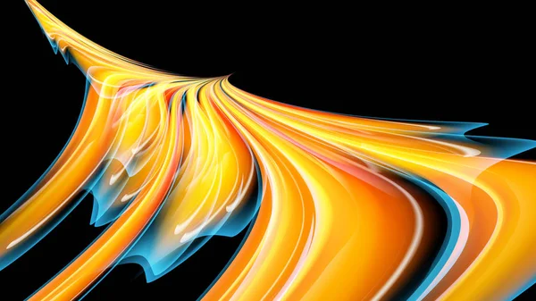 Belo amarelo brilhante laranja abstrato energético mágica textura ardente cósmica, pássaro fênix de linhas e listras, ondas, chamas com torções e gira em um fundo preto. Espaço para cópia. Vetor — Vetor de Stock