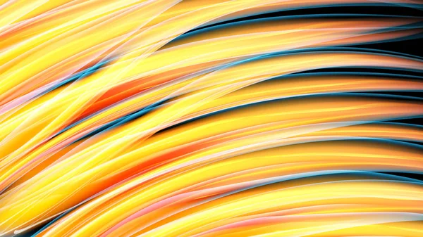 Schöne helle bunte gelb orange abstrakte Energie magische kosmische feurige Neonwand aus Linien und Streifen, Wellen, Flammen auf schwarzem Hintergrund und Kopierraum. Vektorillustration — Stockvektor