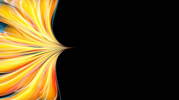 行の縞模様、波、美しい明るいカラフルな黄色オレンジ抽象エネルギッシュな魔法宇宙激しいネオン テクスチャとひねり炎黒背景とコピー領域になります。ベクトル — ストックベクタ