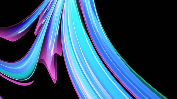 Mooie heldere bonte paars roze abstracte energetische magische kosmische vurige neon patroon van lijnen en strepen, golven, vlammen met bochten en wendingen op een zwarte achtergrond en kopie ruimte. Vector — Stockvector