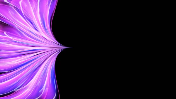 Beautiful bright motley purple pink abstract energetic magical cosmic fiery neon texture from lines and stripes, waves, flames with curves and twists on a black background and copy space. Vector — Stock Vector